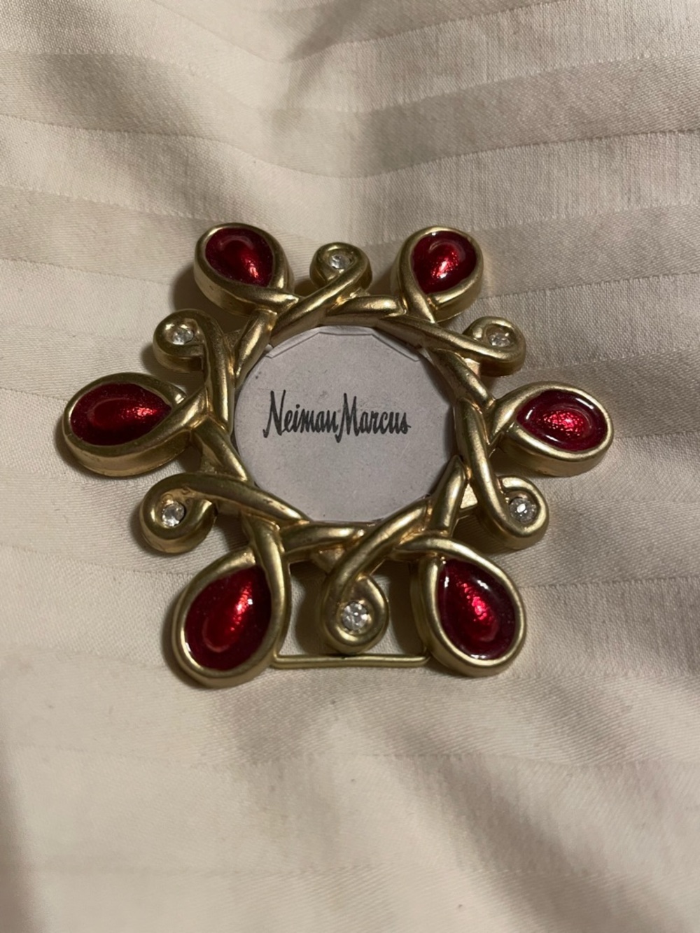 Neiman Marcus Gold-Tone Brooch with Red Teardrop Accents